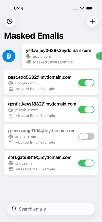 A row in the list swiped open to reveal a blue Copy action.